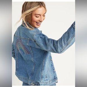 Embroidered Pride Boyfriend Jean Jacket for Women